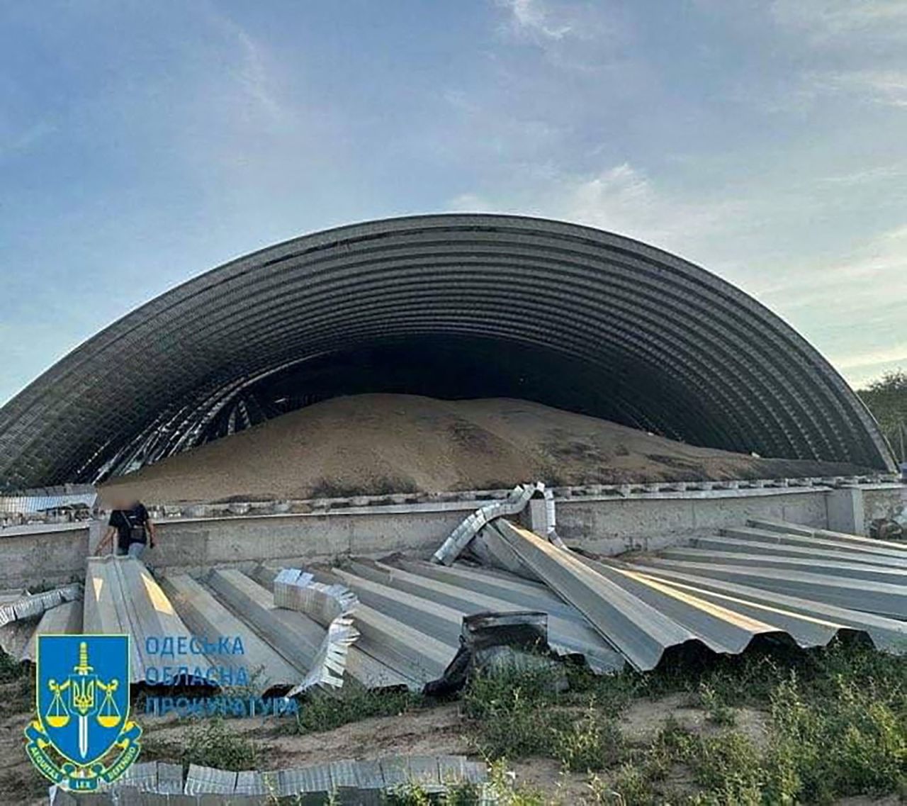 Damage is seen at a grain port facility after a reported attack by Russian military drones in the?Odesa?region, Ukraine, on August 2. 