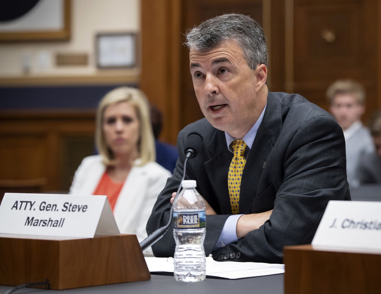 In this Friday, June 8, 2018, file photo, Alabama Attorney General Steve Marshall speaks to the House Judiciary Subcommittee on the Constitution and Civil Justice on Capitol Hill in Washington.