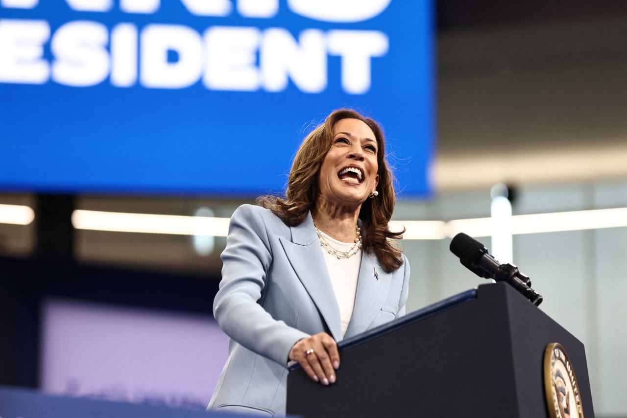 Vice President Kamala Harris speaks at a campaign rally in Atlanta on July 30.