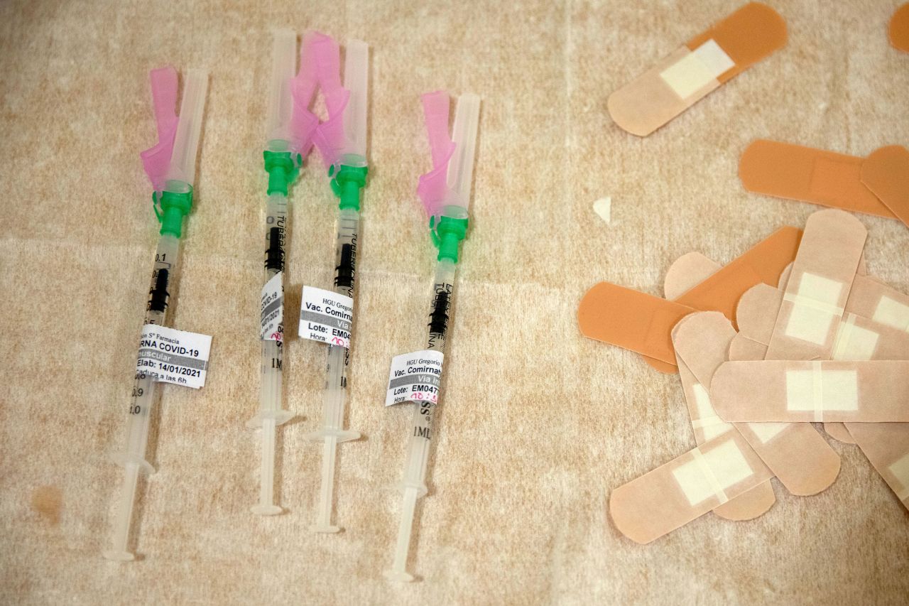 Doses of the Pfizer/BioNTech Covid-19 vaccine are on a table at Gregorio Marañón Hospital in Madrid on January 14.