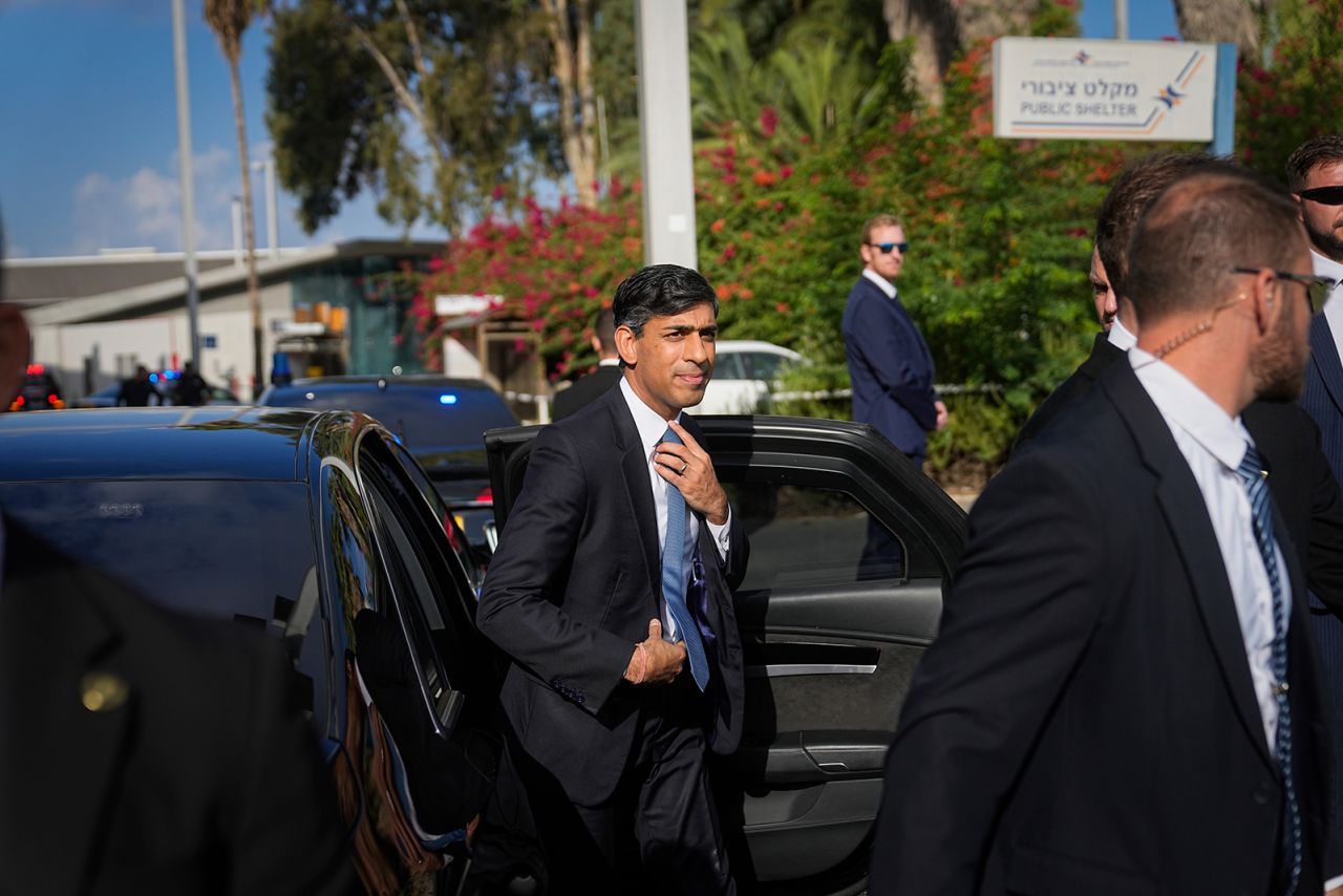 Rishi Sunak arrives at Ben Gurion airport, near Tel Aviv, Israel, on October 19.