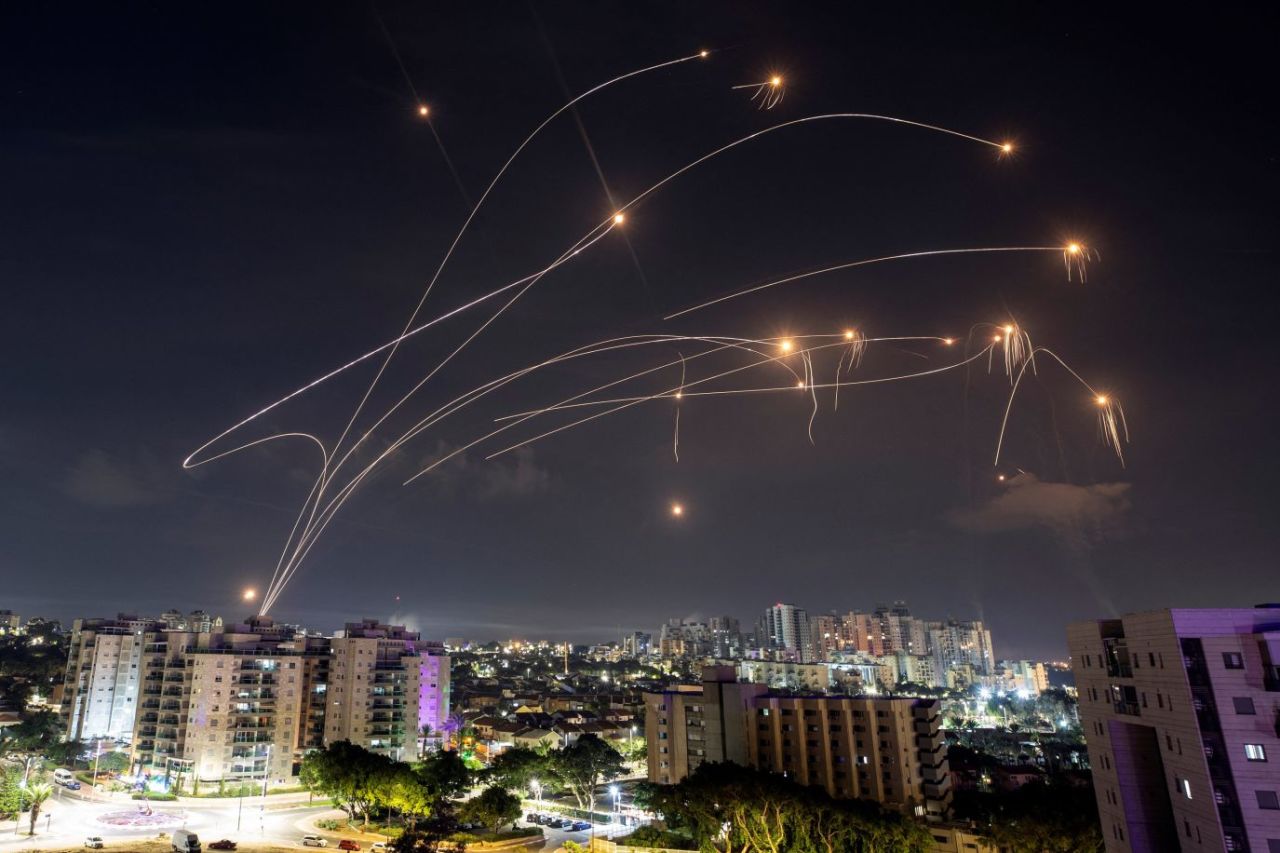 Israel's Iron Dome anti-missile system intercepts rockets launched from Gaza on Sunday. Amir Cohen/Reuters