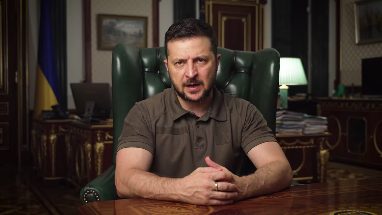 Ukrainian President Volodymyr Zelensky speaks during his evening video message on Thursday August 11.