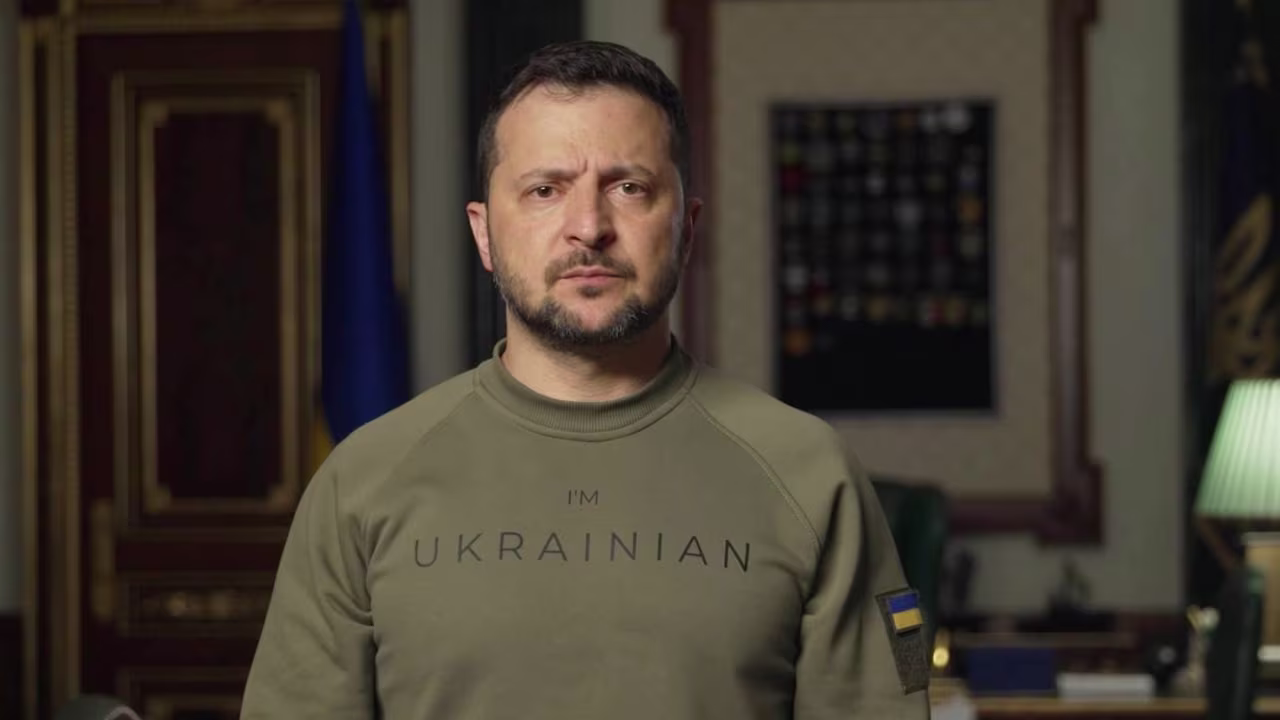 President Zelensky delivers his nightly address on Friday.