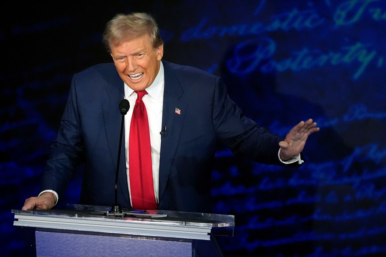 Former President Donald Trump responds to a question during the debate.