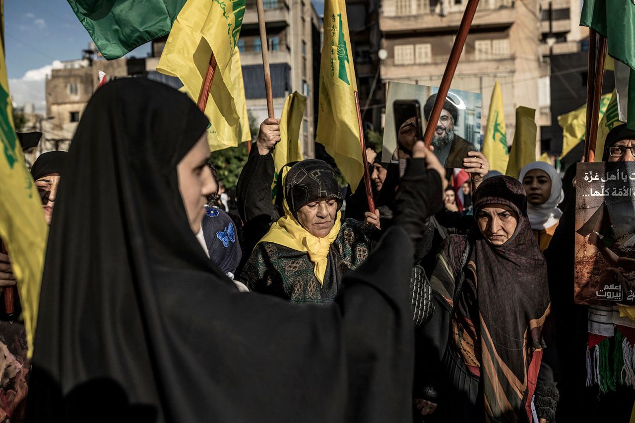 Women protest against the Israeli offensive on Gaza in Beirut on October 20.