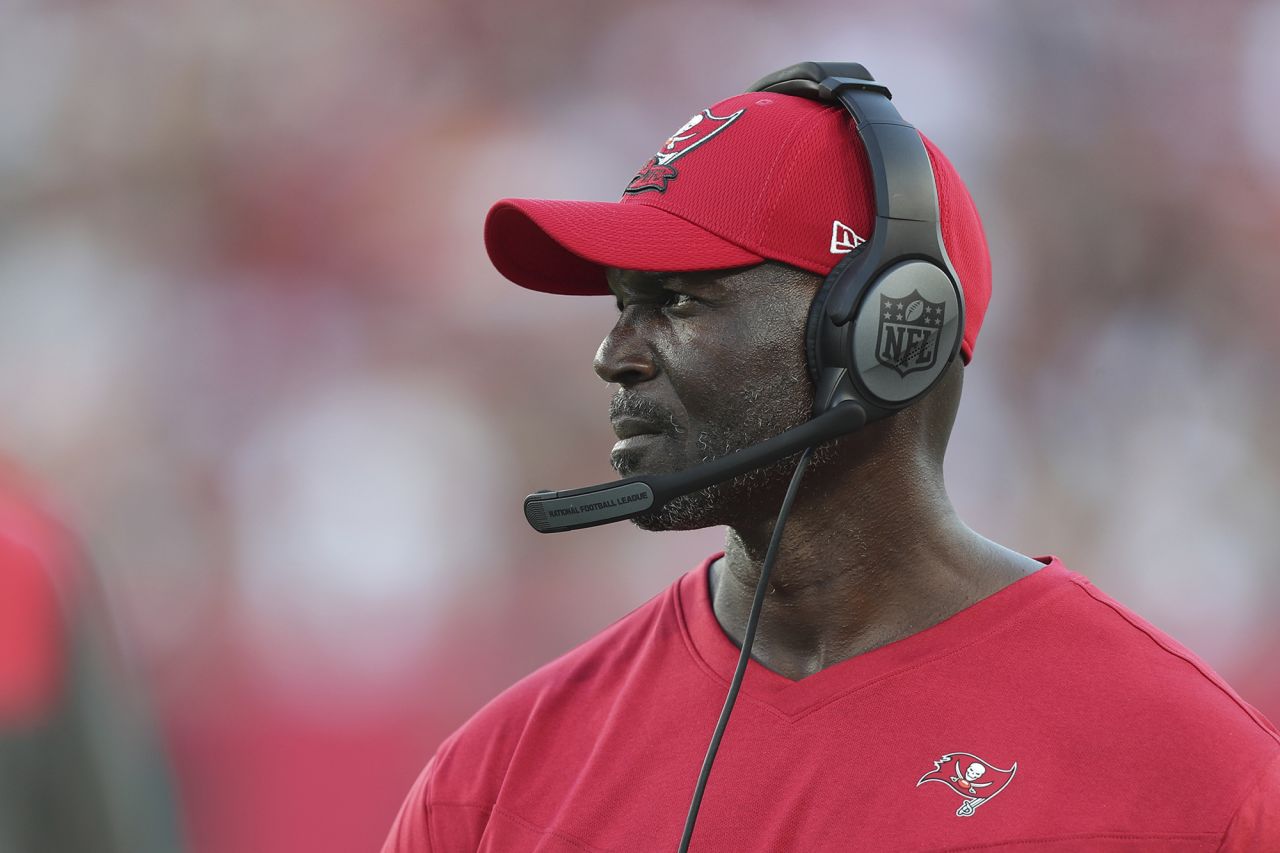 Tampa Bay Buccaneers head coach Todd Bowles watches the action during a NFL football game against the Green Bay Packers, on September 25 in Tampa, Florida.