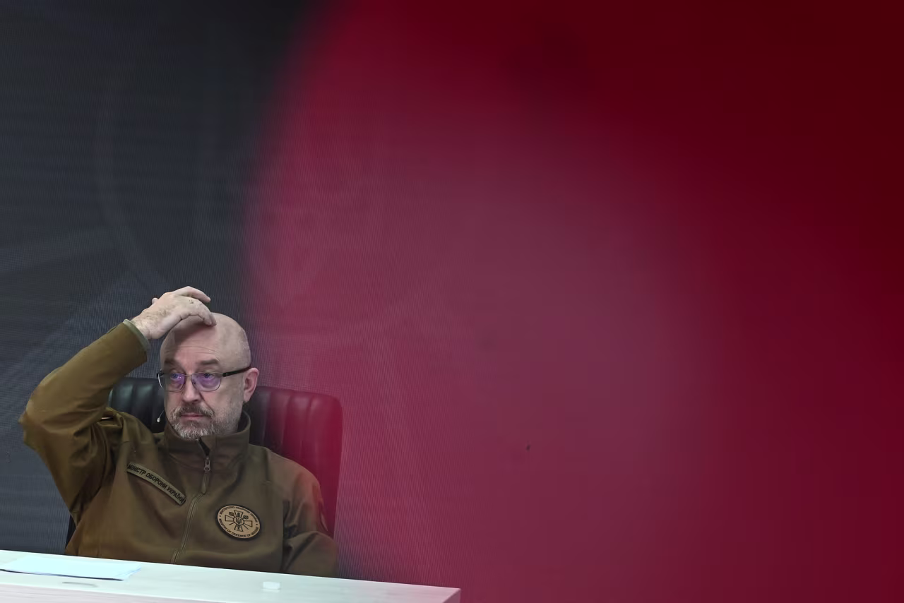 Ukrainian Defence Minister Oleksii Reznikov holds a news conference in Kyiv, Ukraine, on February 5.