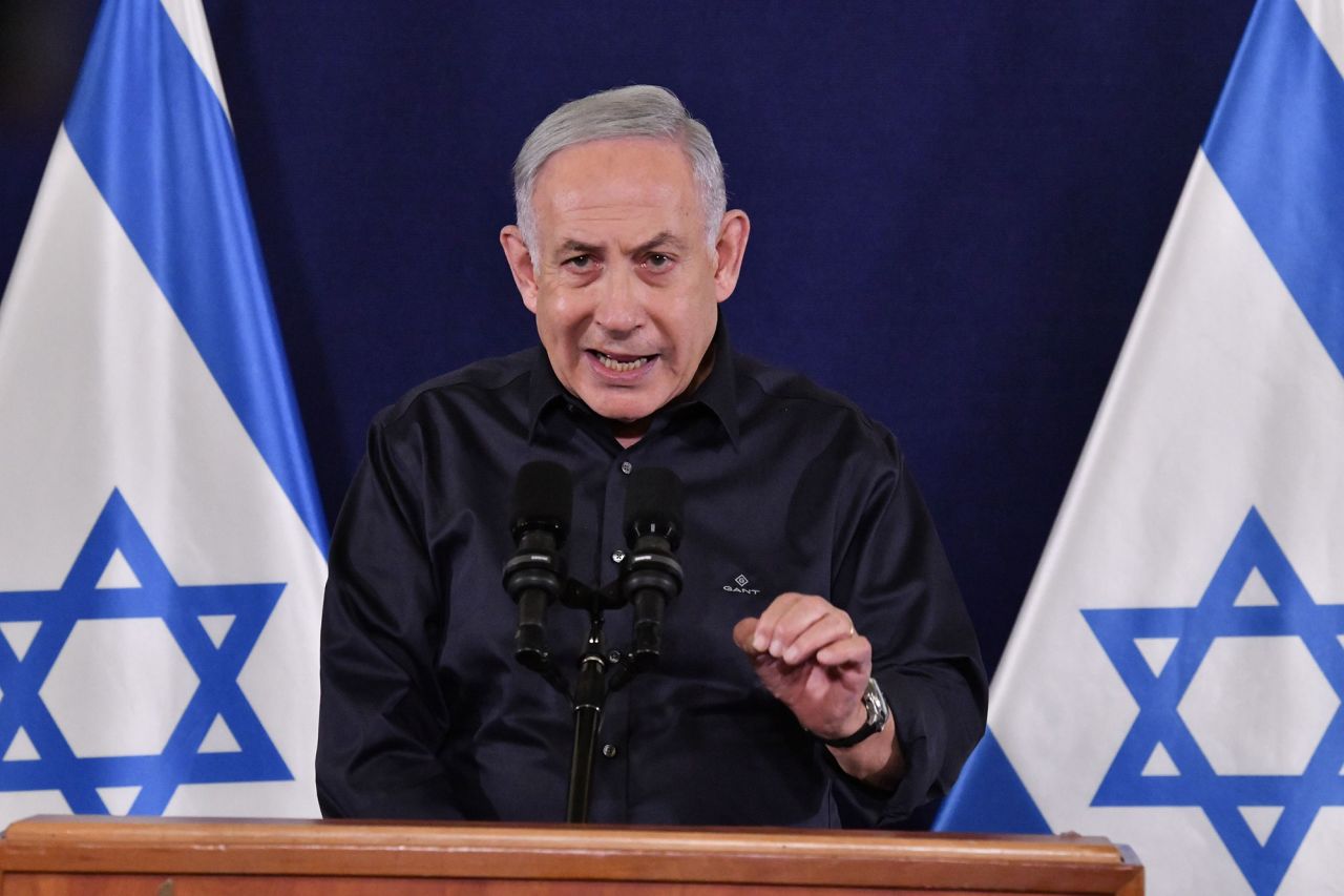 Israeli Prime Minister Benjamin Netanyahu speaks at a press conference in Tel Aviv, Israel, on November 18.