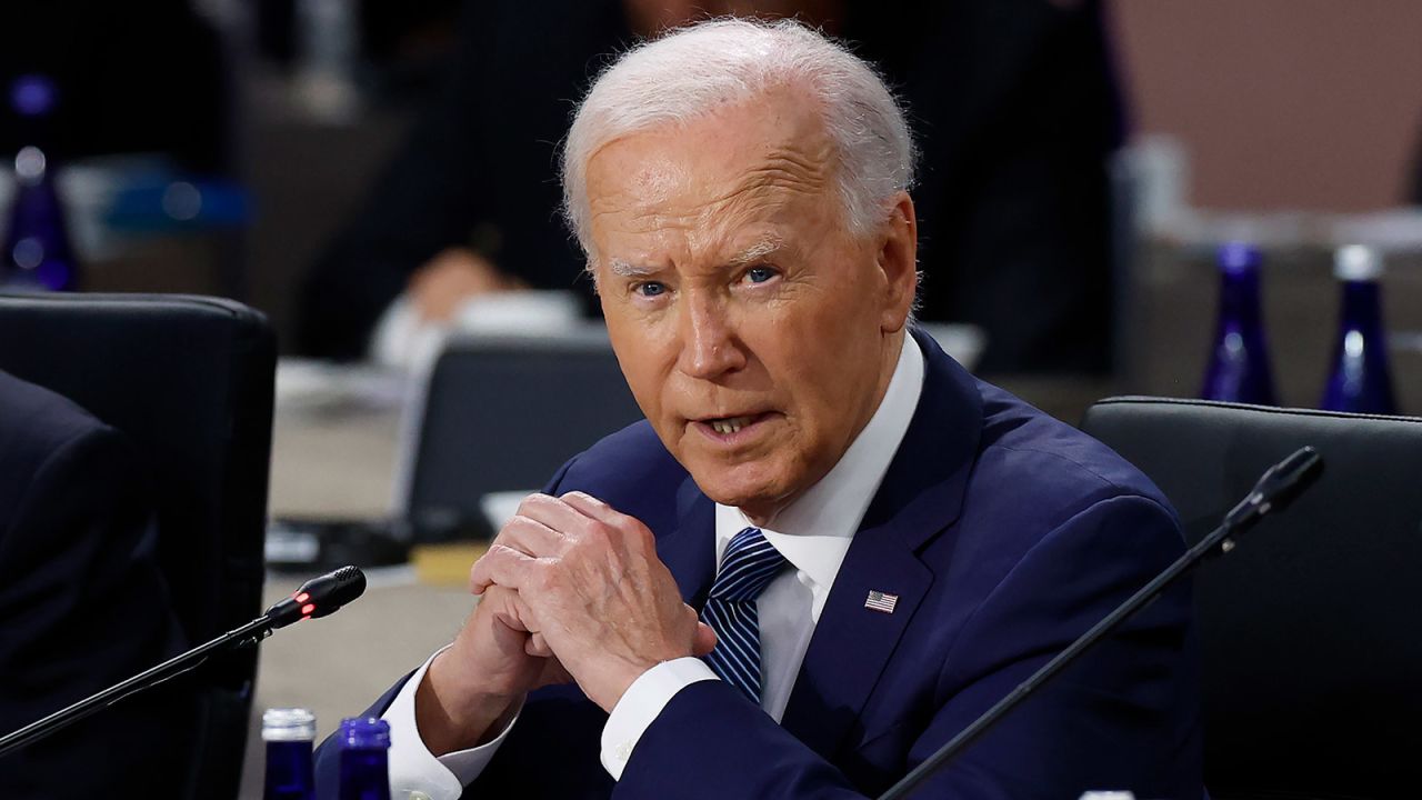 President Joe Biden delivers remarks at the 2024 NATO Summit in Washington, DC on July 10.