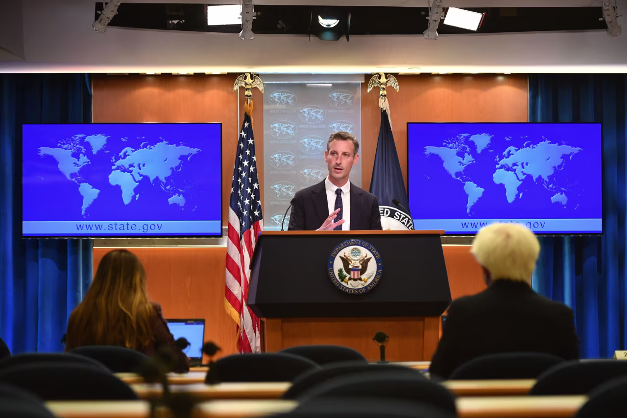 US State Department spokesperson Ned Price speaks during a briefing at the State Department in Washington, DC, on January 31.