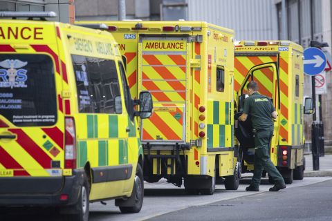 Ambulances outside the Royal London Hospital, in London on Tuesday, December 29.