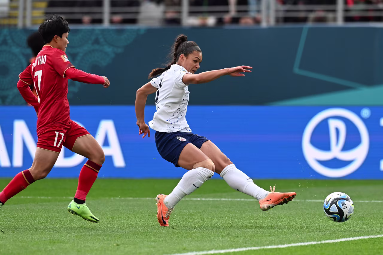 United States' Sophia Smith scores her side's first goal.