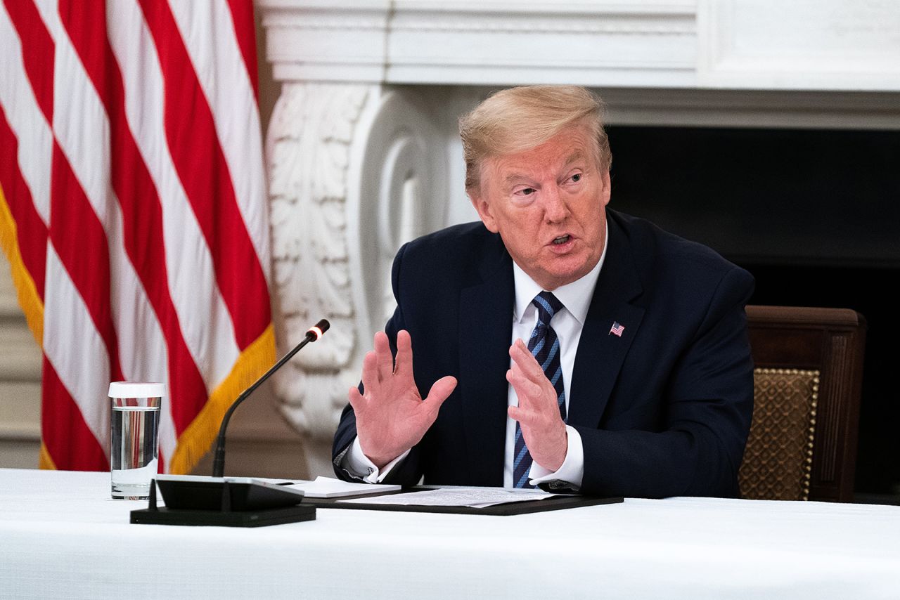 US President Donald Trump in the State Dining Room at the White House on May 8, in Washington, DC. 