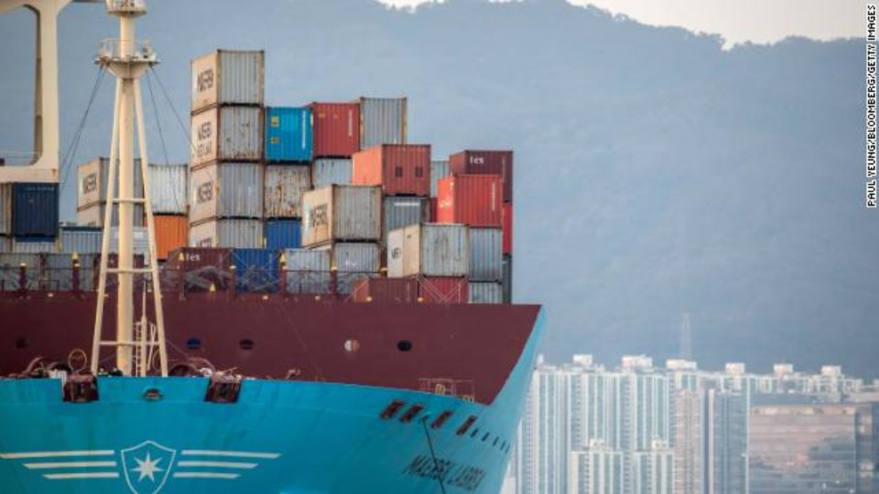 Shipping containers sit aboard cargo ship at the Kwai Tsing Container Terminal in Hong Kong.