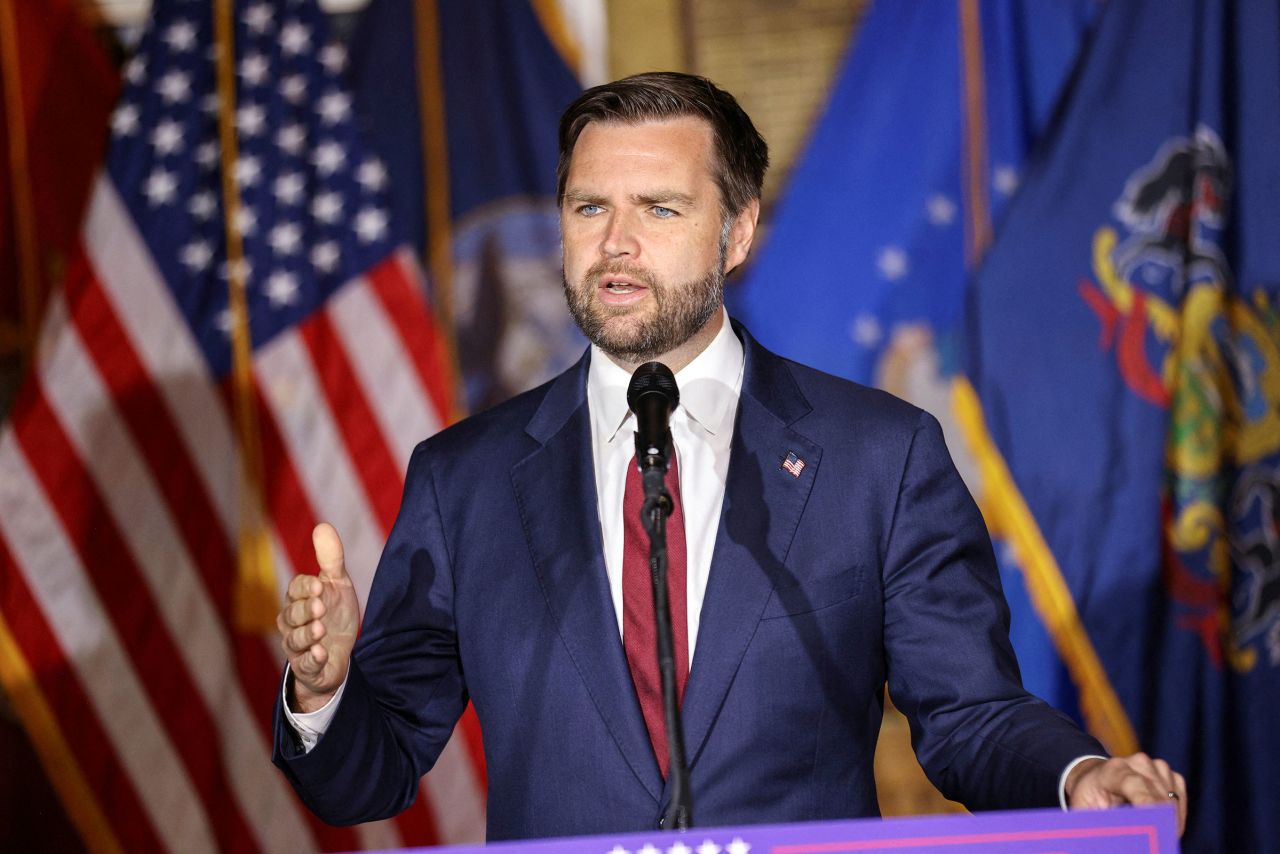 Sen. JD Vance speaks at VFW Post 92 in New Kensington, Pennsylvania, on Thursday.