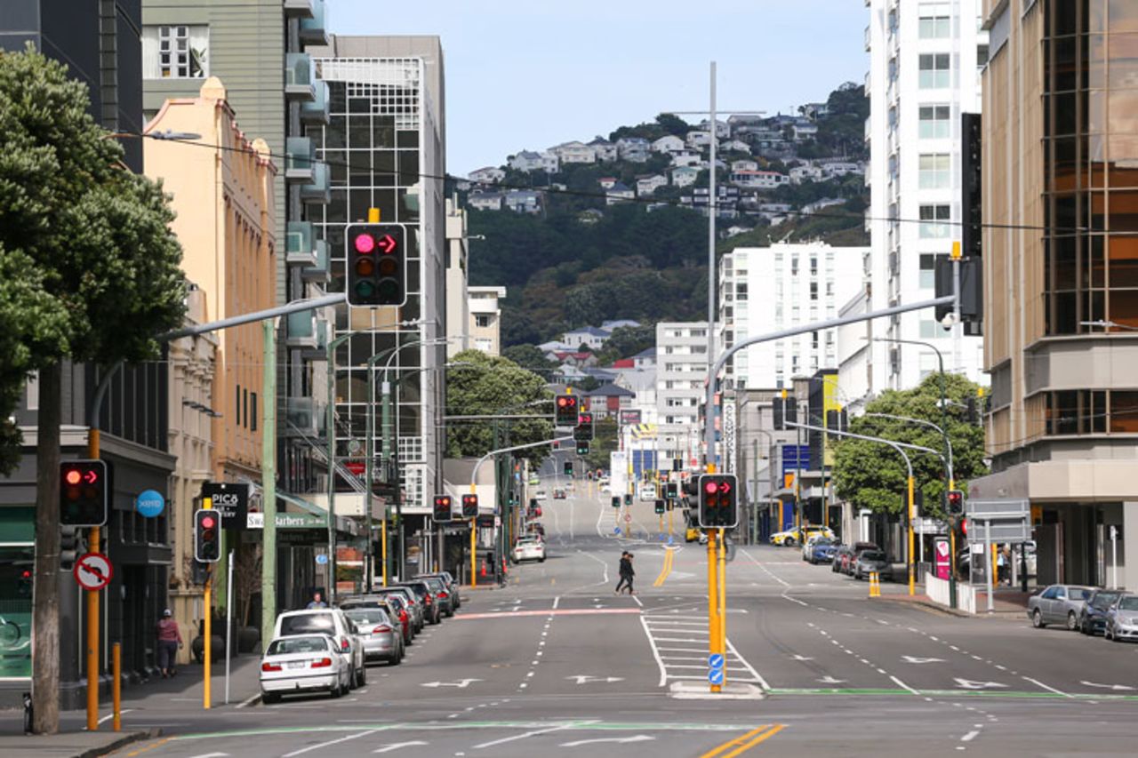 Taranaki Street during the first day of a nationwide lockdown on March 26, 2020 in Wellington, New Zealand. 