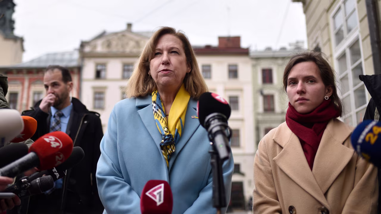 Acting US Ambassador to Ukraine Kristina Kvien speaks with press on February 15, in Ukraine.