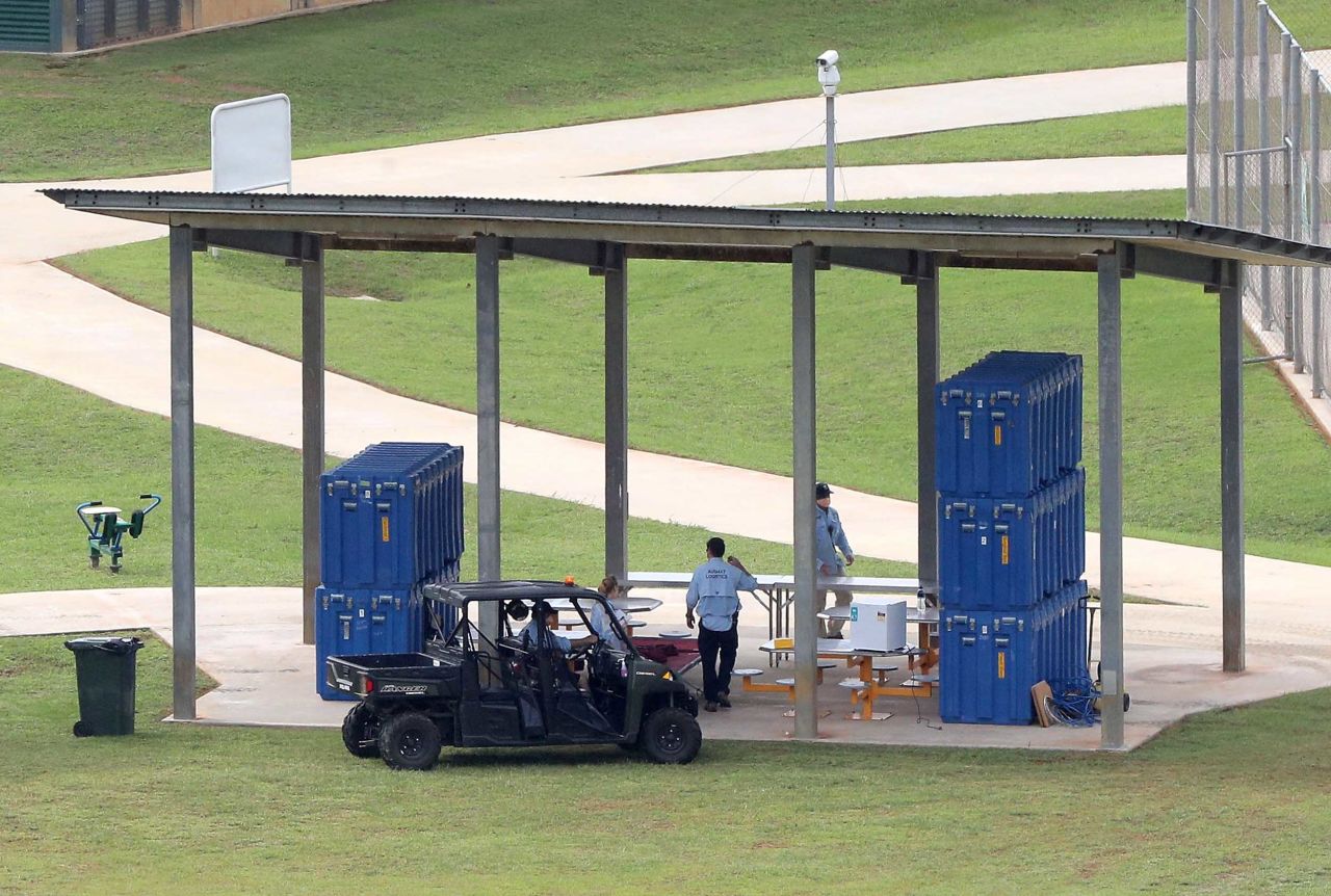 Medical personnel prepare part of the quarantine zone in the Australian Immigration Detention Centre on Christmas Island, an Australian territory in the Indian Ocean, on Wednesday.
