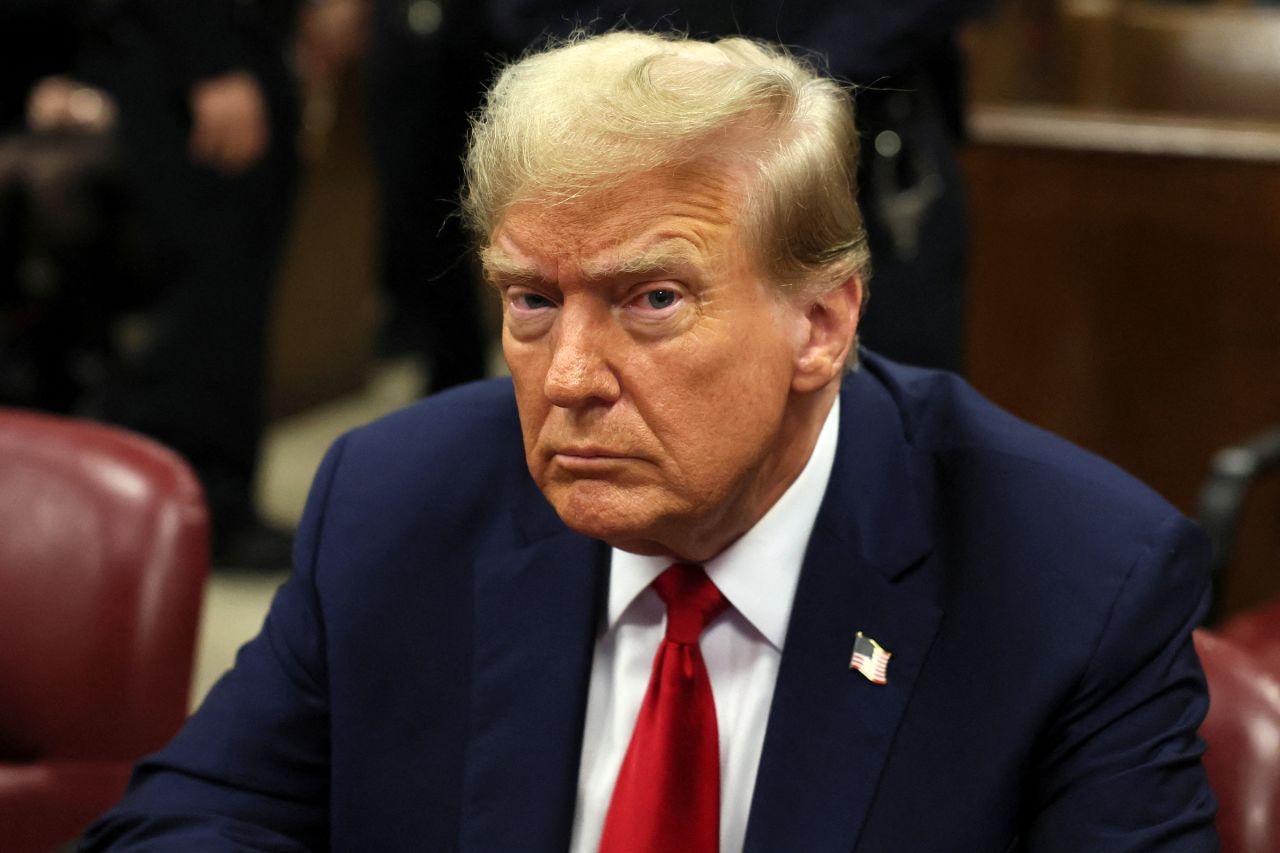 Former President Donald Trump looks on in the courtroom at Manhattan state court in New York on April 23. 