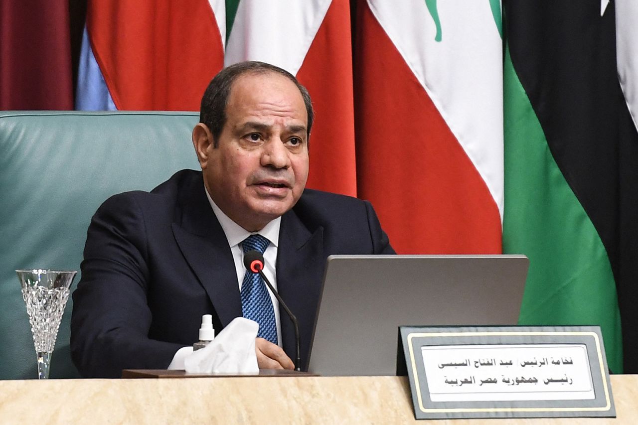 Egyptian President Abdel Fattah al-Sisi speaks during the Arab League's "Summit for Jerusalem" in Cairo, Egypt, on February 12.