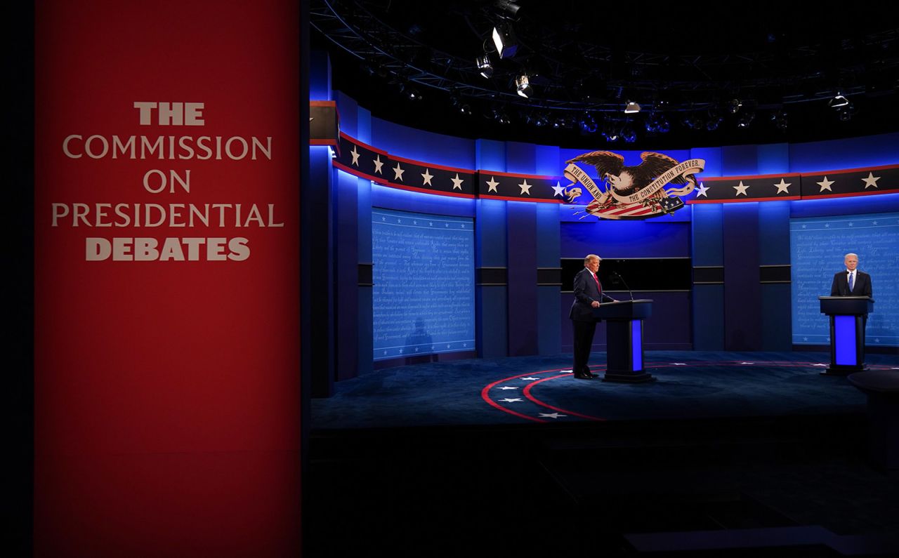 President Donald Trump and democratic presidential candidate Joe Biden participate in the final presidential debate at Belmont University in Nashville on Thursday.