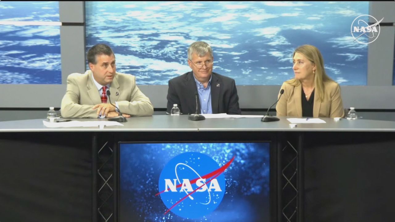 From left: Deputy Associate Administrator for Space Operations Joel Montalbano, Commercial Crew Program Manager Steve Stich and International Space Station Program Manager Dana Weigel attend a press conference in Houston, Texas on September 7, 2024, after Boeing Starliner's landing.