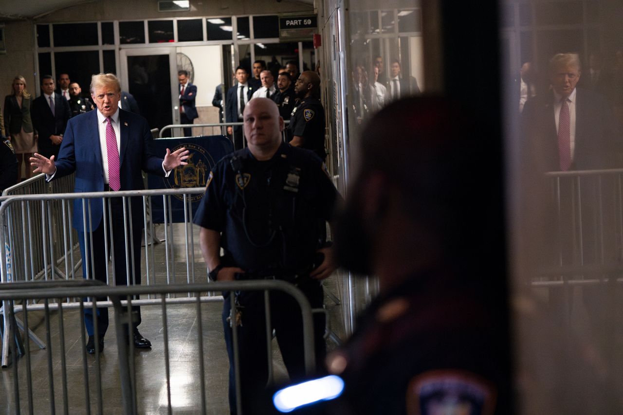 Former President Donald Trump at Manhattan criminal court in New York on Friday. 