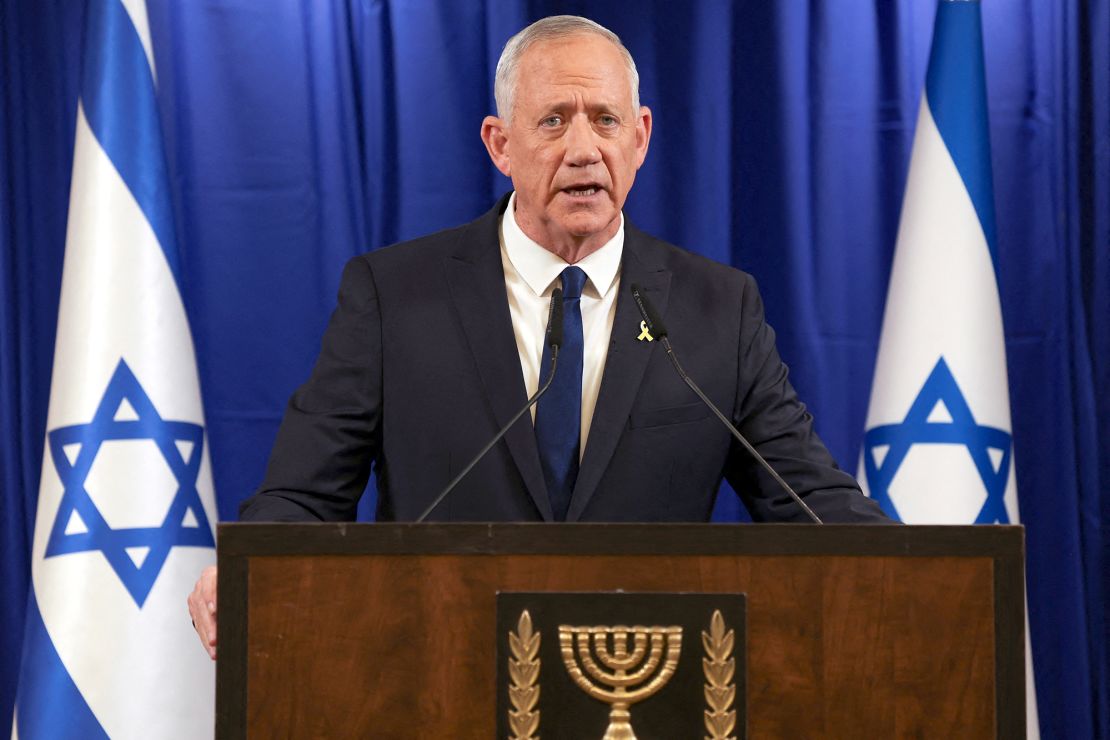 Israeli Minister Benny Gantz addresses the media in Ramat Gan, Israel, on June 9.