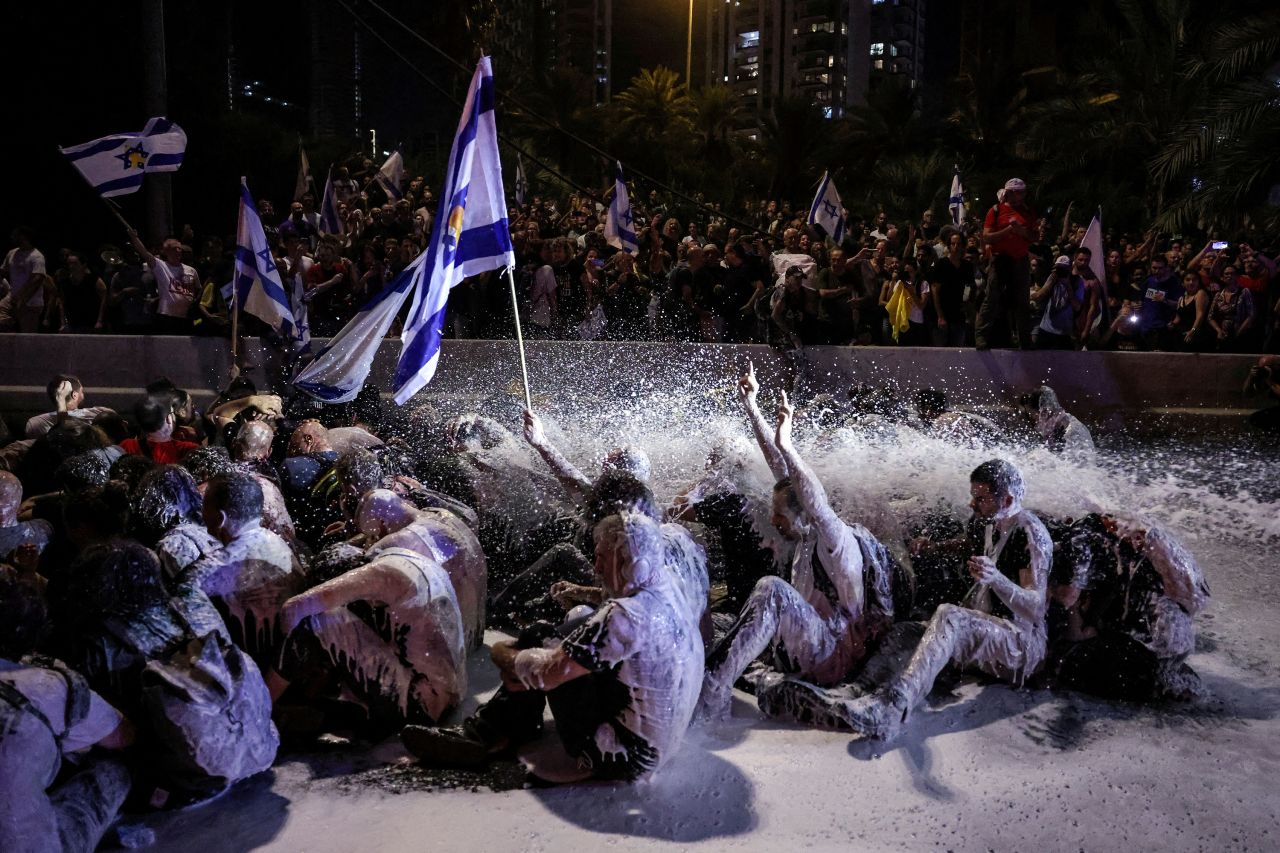 Police use water canon on protesters during a rally in Tel Aviv, Israel on September 1.