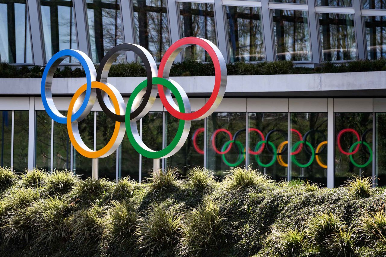 Olympic Rings are seen next to the headquarters of the International Olympic Committee (IOC) in Lausanne, Switzerland on March 17.