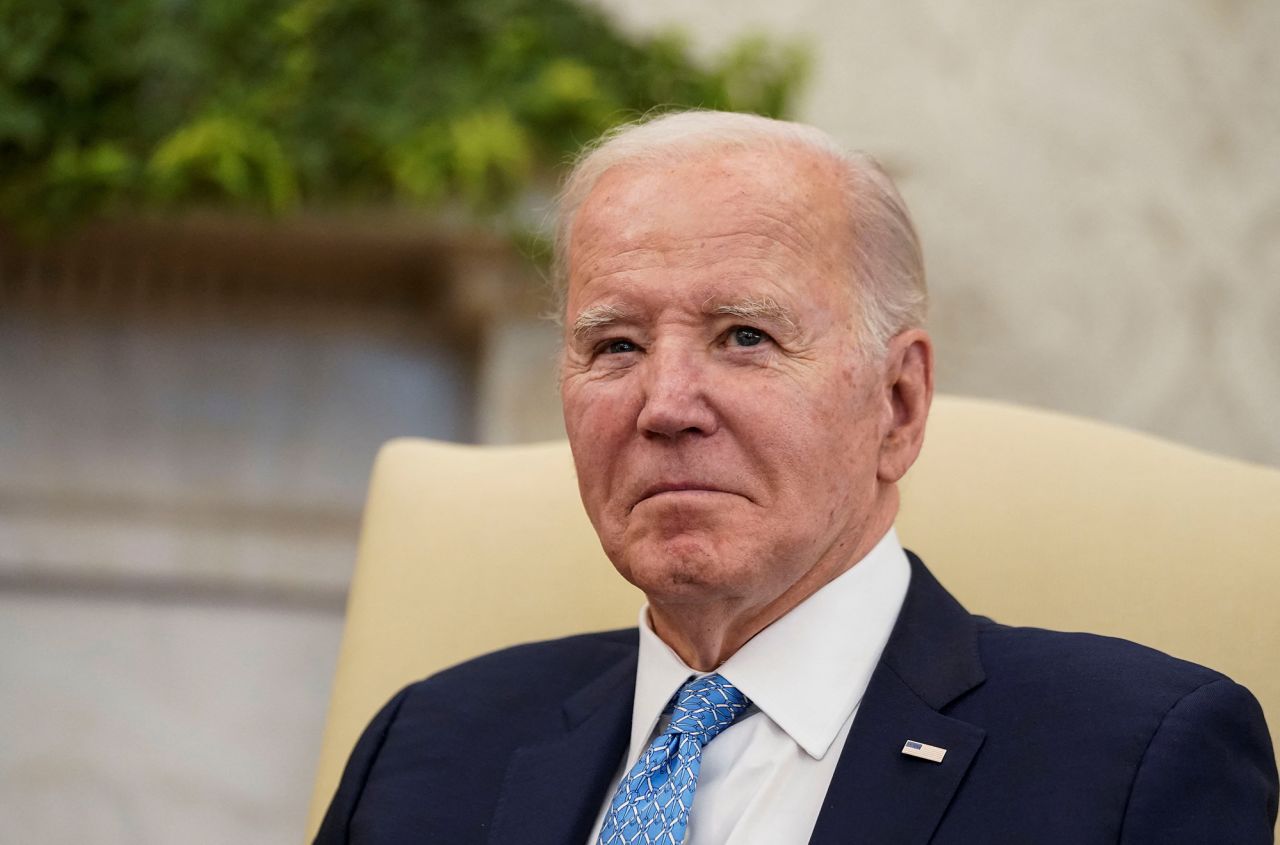 U.S. President Joe Biden during a meeting with Italy's Prime Minister Giorgia Meloni in the Oval Office at the White House today.