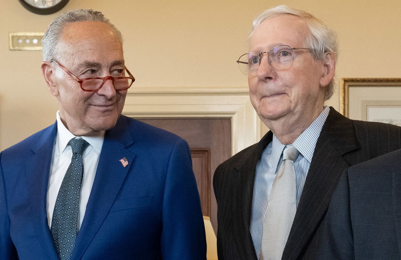 US Senate Majority Leader Chuck?Schumer?and Minority Leader Mitch?McConnell, pictured in July, pledged their support for Israel on Tuesday.