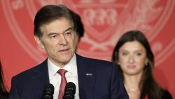 Mehmet Oz speaks during an election night rally in Newtown, Pennsylvania, on Tuesday.