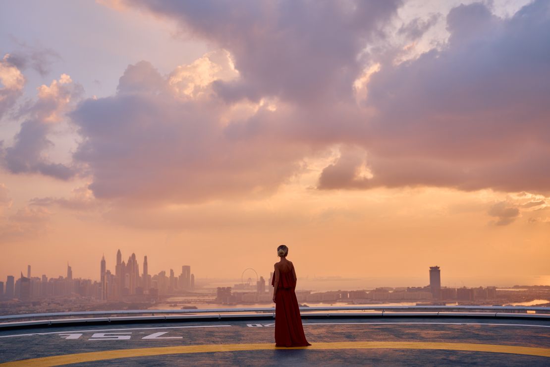 The helipad offers breathtaking views of the Dubai skyline.