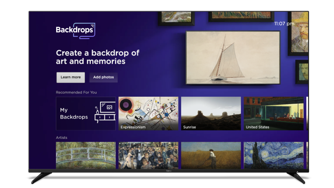 A Roku Pro Series TV open to the image selecting Backdrops mode