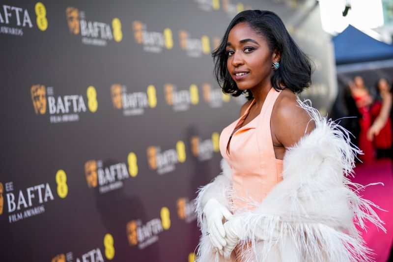 Newcomer of the Year nominee Ayo Edibiri in old-Hollywood-style Bottega Veneta.