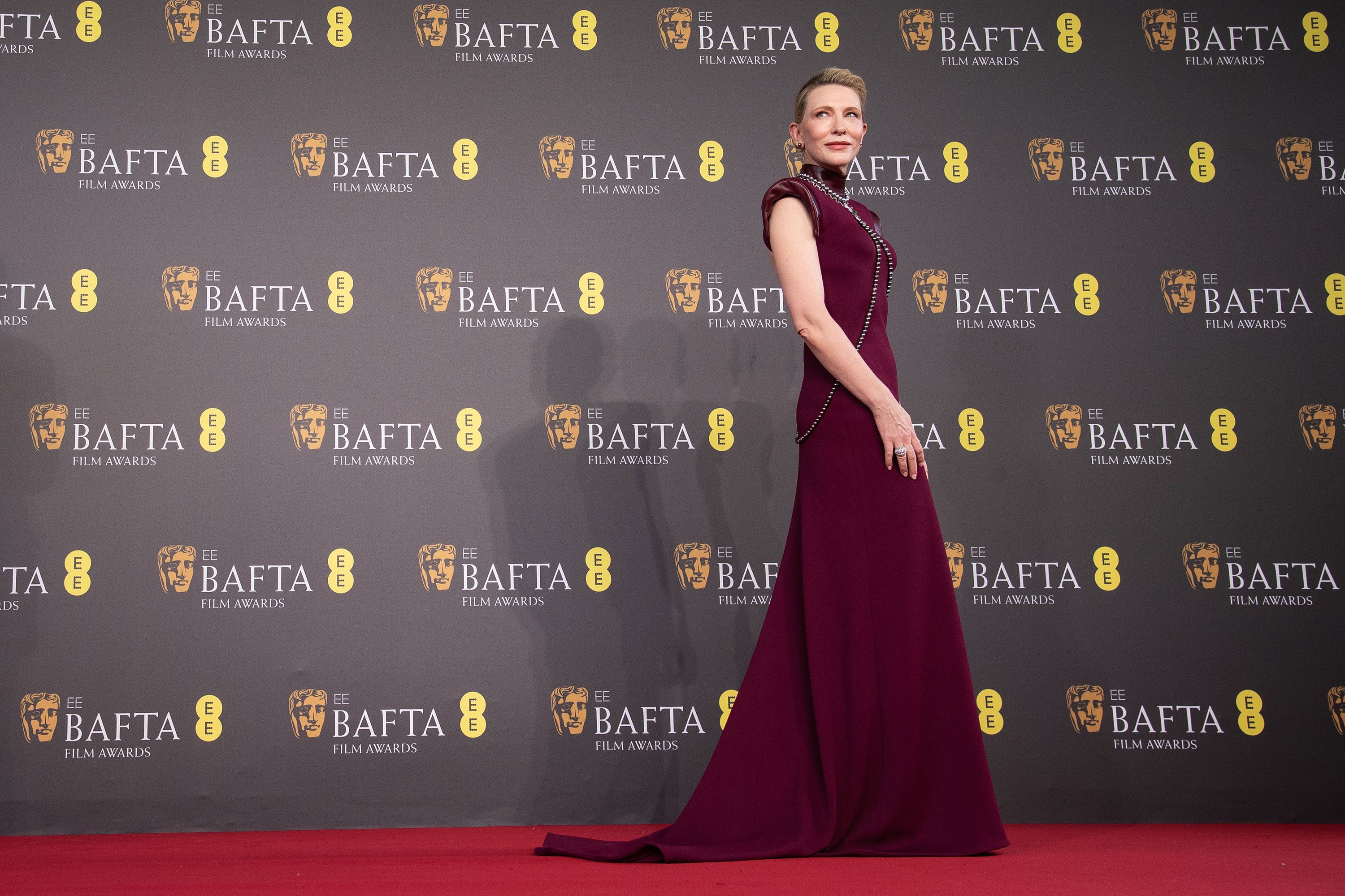 Cate Blanchett chose a Louis Vuitton gown made of deadstock fabric and a necklace repurposed from jewelry she wore to last year’s BAFTAs.