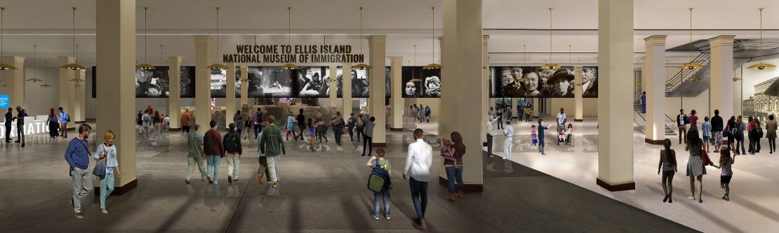 A rendering shows plans for a renovated Baggage Room, including a 120-foot media screen which Brackenbury says will transform the experience for visitors arriving at the museum.