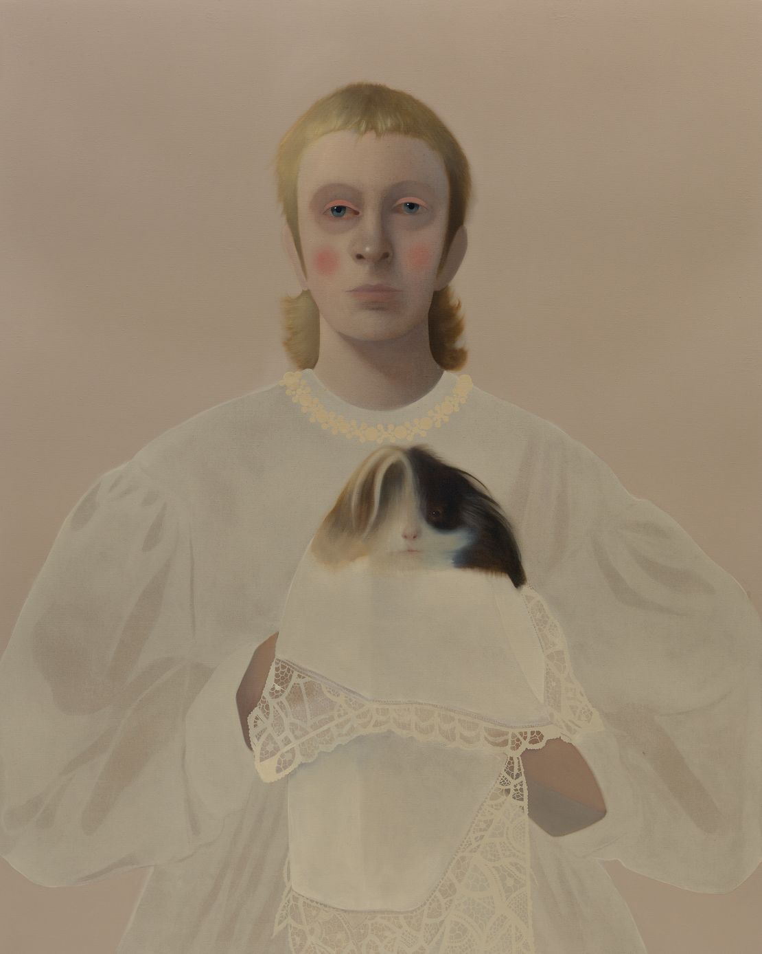 Ball's 2023 painting "Declan (In Simone Rocha With Eddie)." Ball imbues the pair with a self-composure that borders on stoicism; together, they project an imperiousness akin to a Holbein patron.