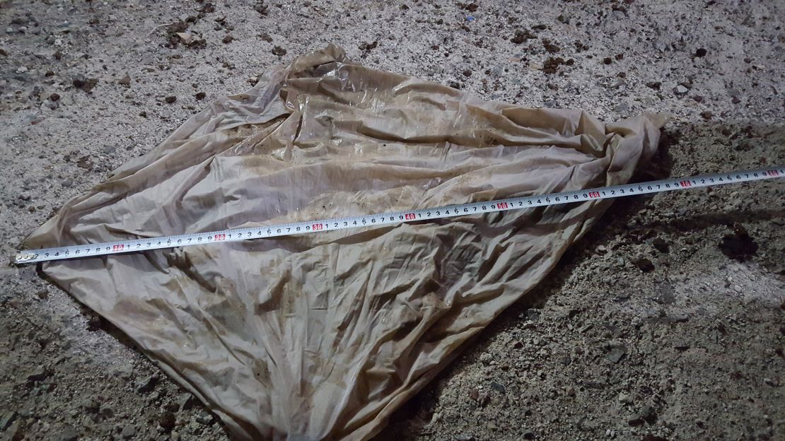 The deflated balloon that carried the North Korean trash bags. Balloons have previously been used by South Korean activists to send materials across the border.