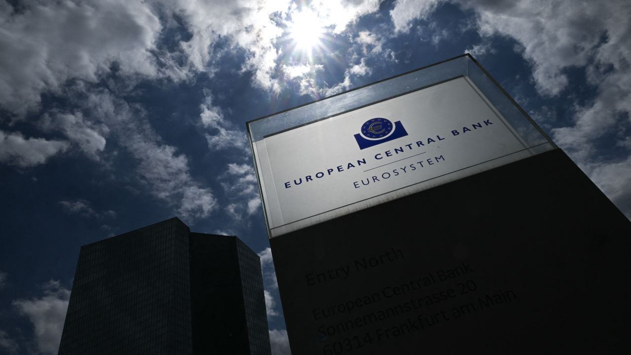 The headquarters building and sign of the European Central Bank (ECB) are pictured ahead of the press conference following the meeting of the governing council of the ECB in Frankfurt am Main, western Germany, on June 6, 2024. The European Central Bank is expected to start cutting interest rates from record highs, its first reduction in nearly five years, but volatile inflation means the path ahead is uncertain. (Photo by Kirill KUDRYAVTSEV / AFP) (Photo by KIRILL KUDRYAVTSEV/AFP via Getty Images)