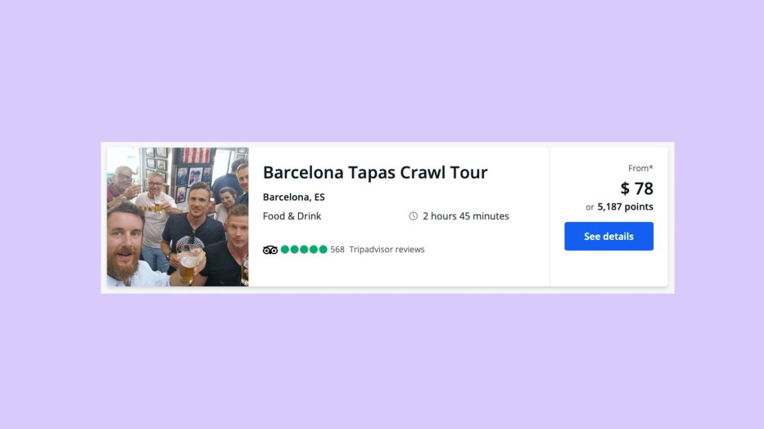 A screenshot of a tapas crawl in Barcelona on the Chase Ultimate Rewards travel portal