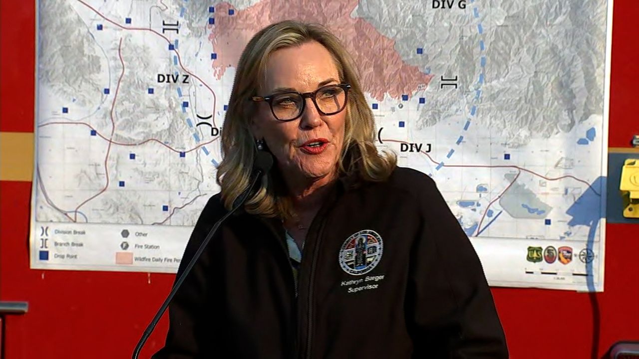 Los Angeles County Supervisor Kathryn Barger speaks during a press conference on Thursday, January 9.