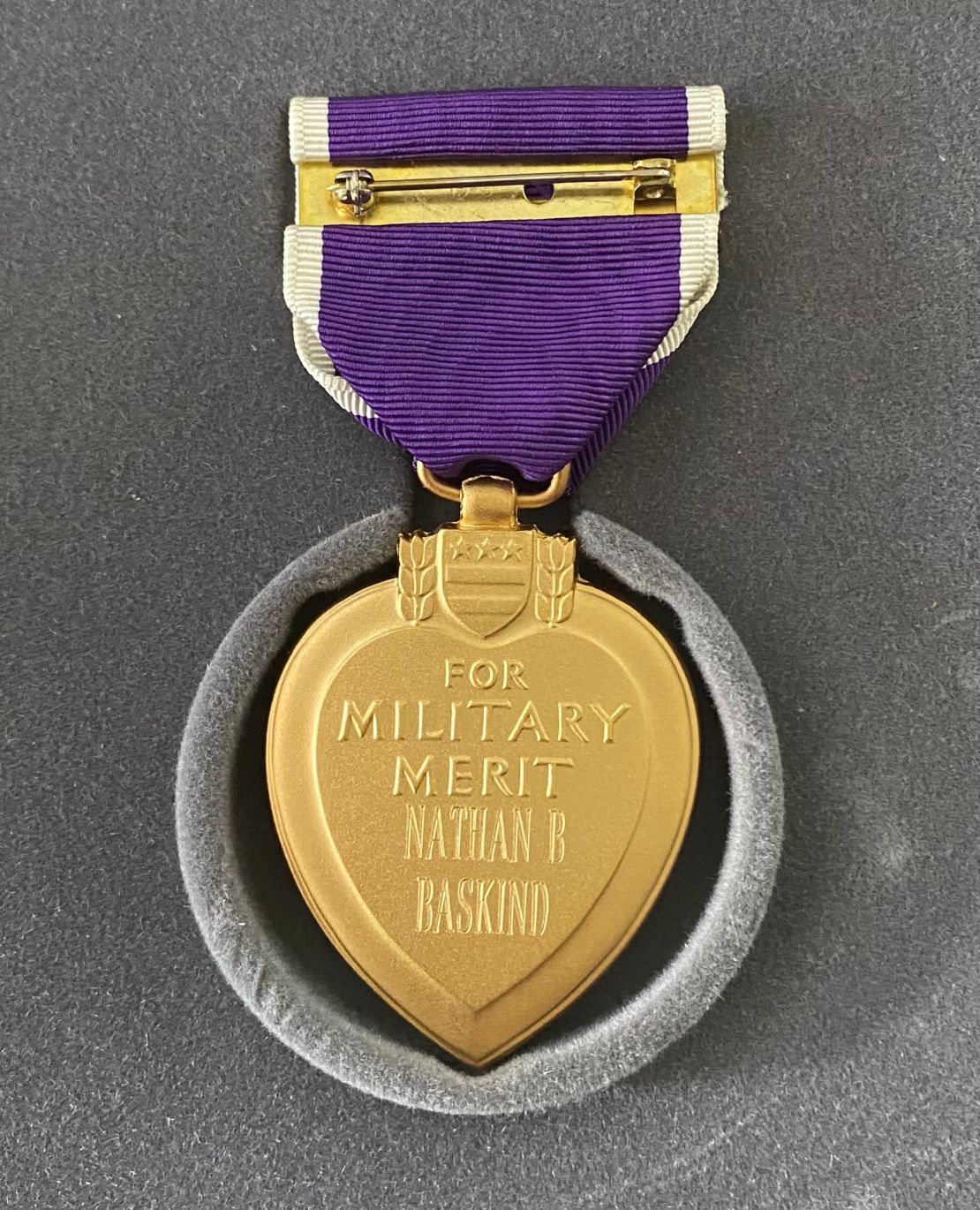 Back of Nathan Baskind’s Purple Heart