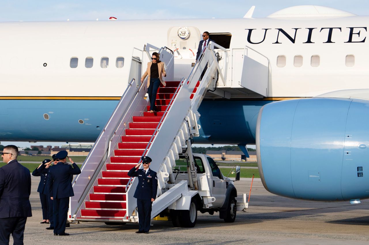 Vice President Kamala Harris arrives on Air Force Two at Joint Base Andrews, Maryland, on September 4. 