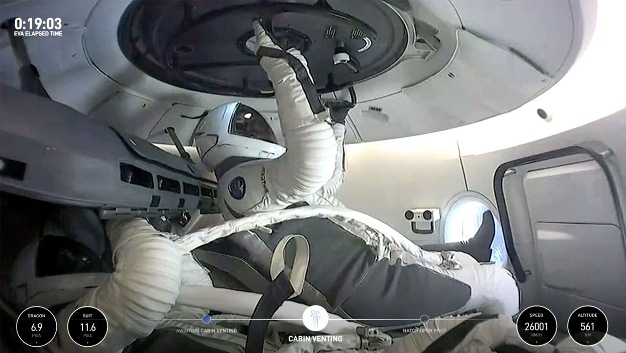 Cabin venting begins on board the Crew Dragon capsule.