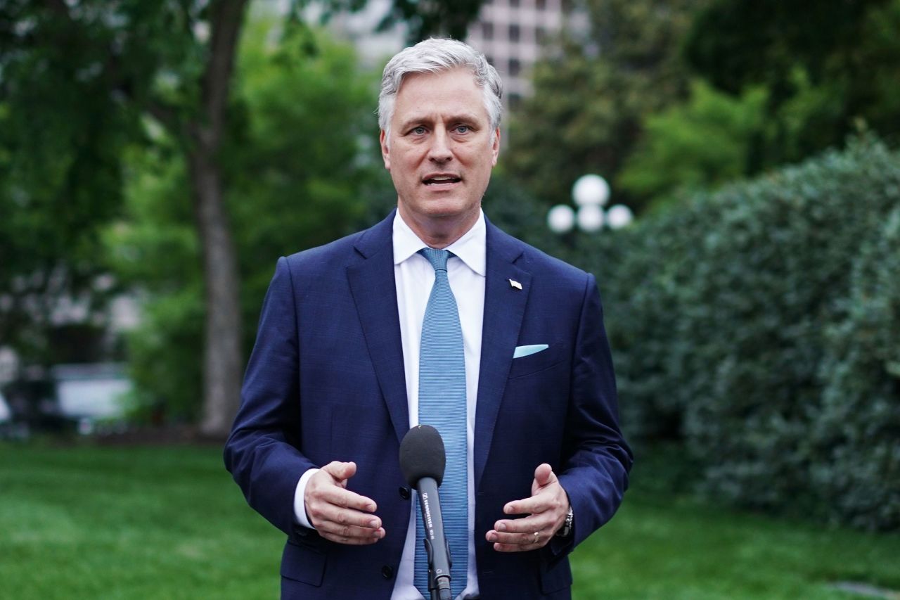 National security adviser Robert O'Brien speaks to reporters on May 21.