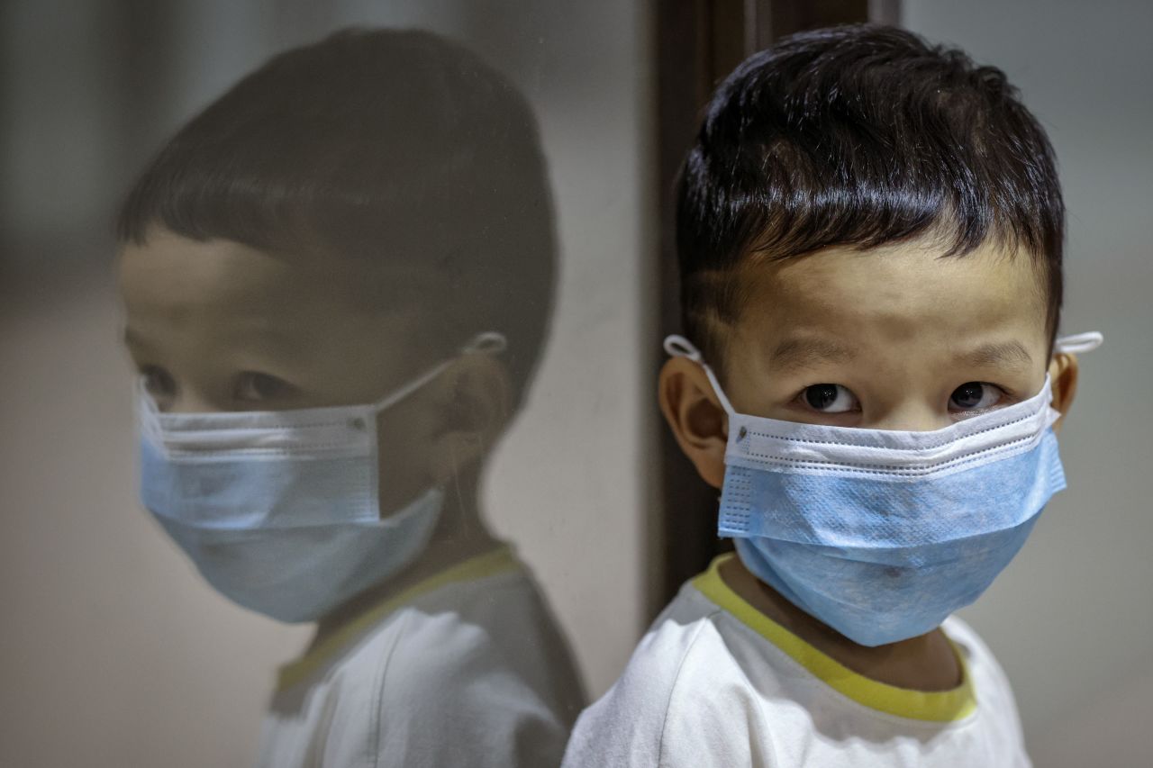 A child wearing a face mask on February 3, 2020 in Manila, Philippines. 