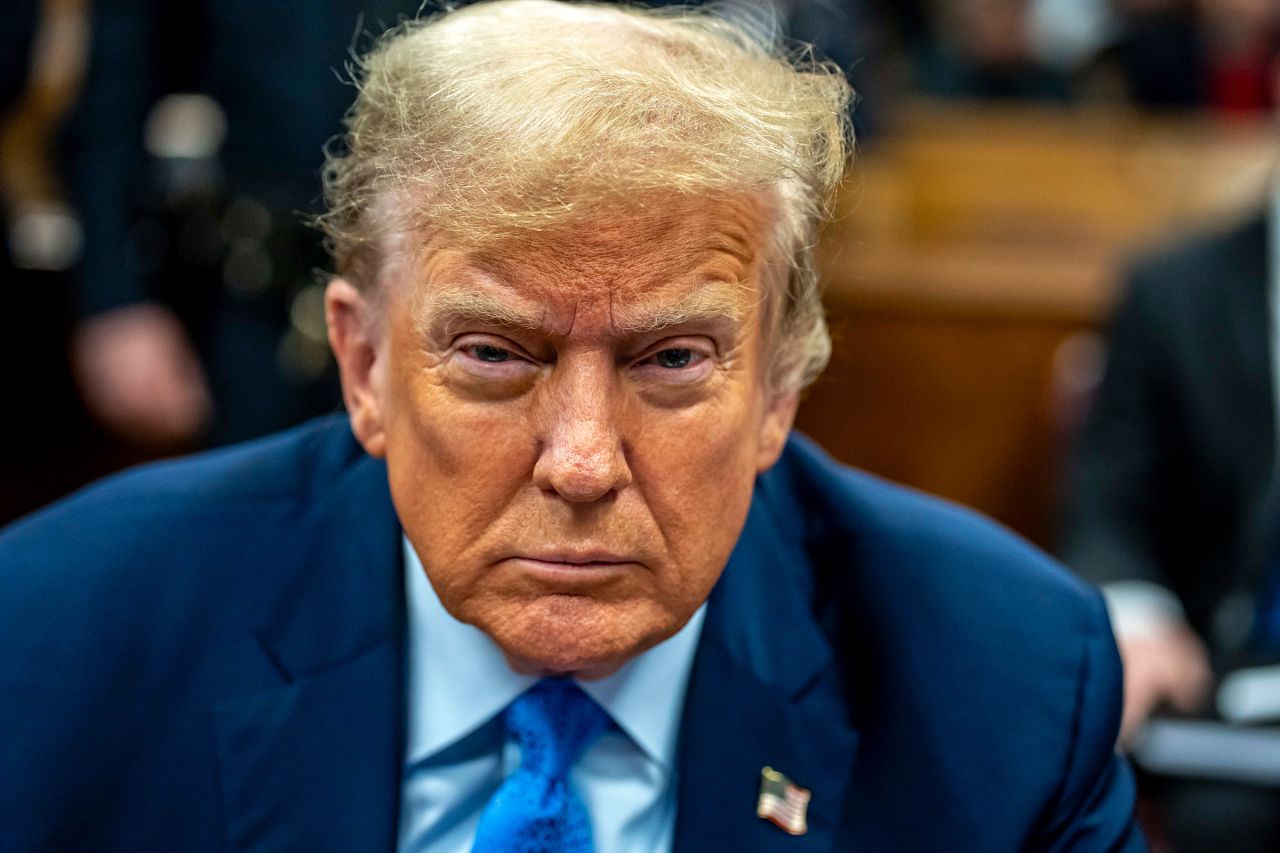 Former President Donald Trump appears in court during his trial for allegedly covering up hush money payments at Manhattan Criminal Court on April 26, in New York City.